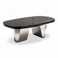 Oval marble top coffee table with stainless steel base 200 x 100 x 75cm