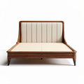 Wooden bed frame with upholstered headboard in cream color 200 x 160 x 30cm