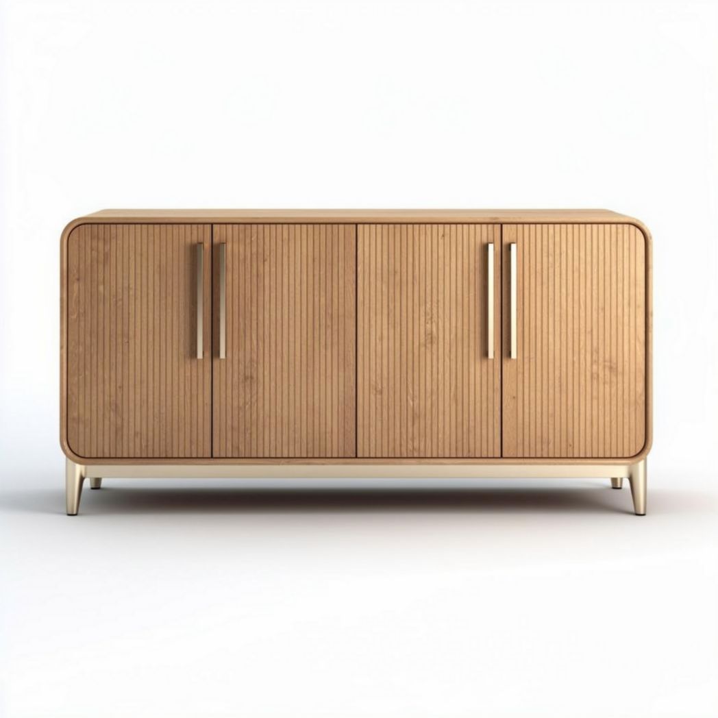 Bamboo sideboard with three doors and metal handles 100 x 45 x 75cm