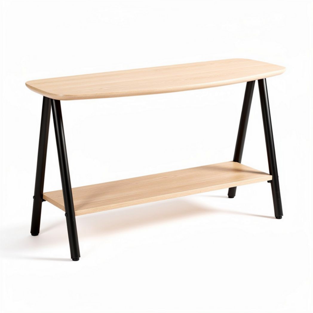 Wood console table with black metal legs and lower shelf 120 x 40 x 75cm