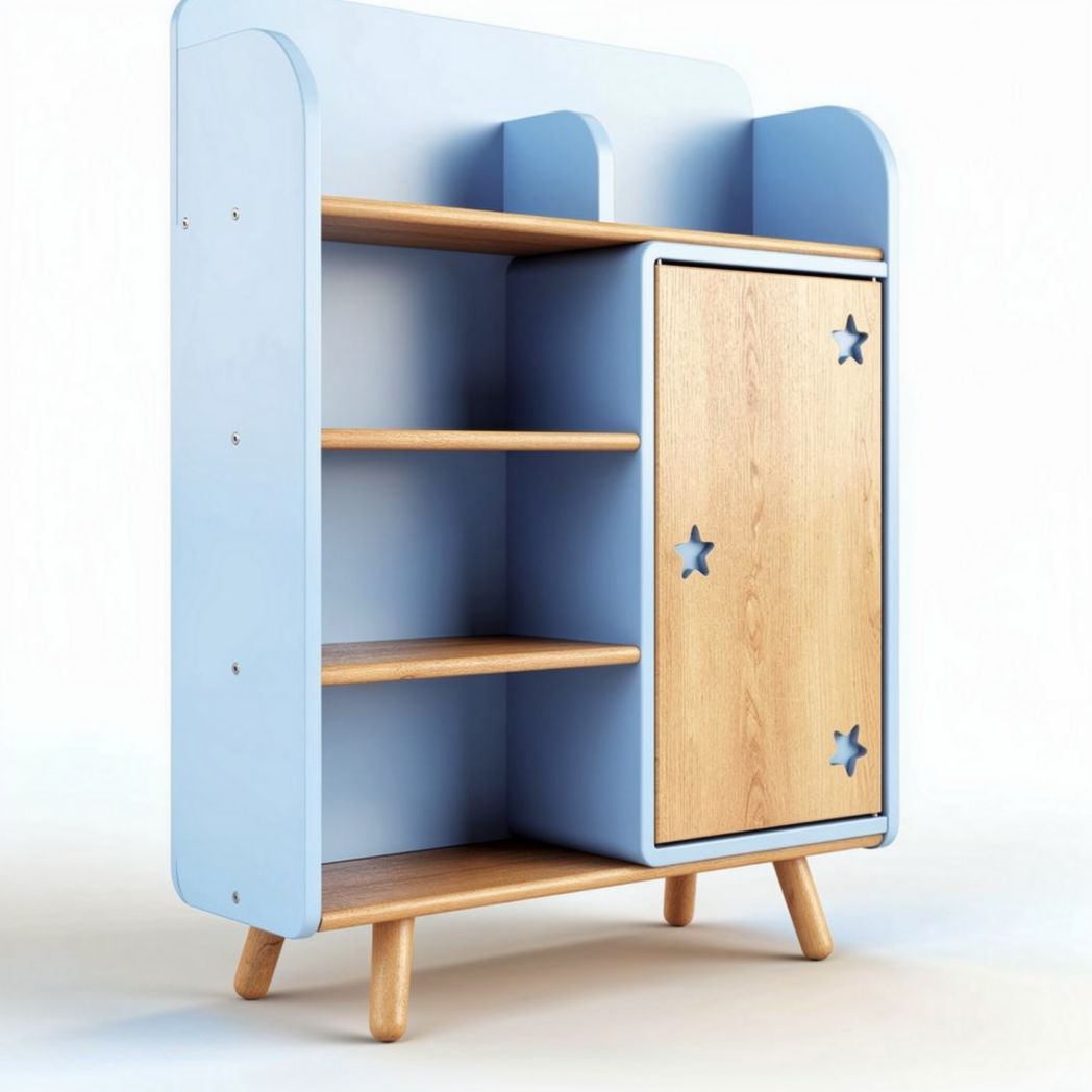 Kids' storage cabinet with adjustable shelves and wooden door in blue 90 x 40 x 120cm