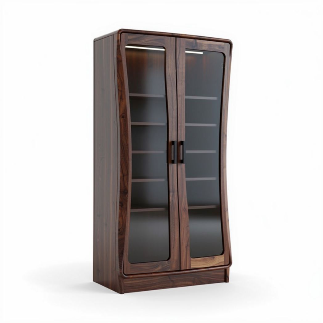 Wooden display cabinet with glass doors and adjustable shelves 80 x 40 x 200cm