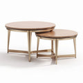 Round wooden nesting coffee tables with metal legs in gold 40 x 40 x 45cm