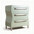 Three drawer storage cabinet with curved design and metal handles in mint green 60 x 45 x 80cm