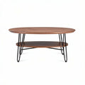 Wooden coffee table with metal legs and lower shelf 42 x 24 x 18 inches