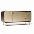 Wooden sideboard with gold finish doors and three drawers 150 x 45 x 70cm