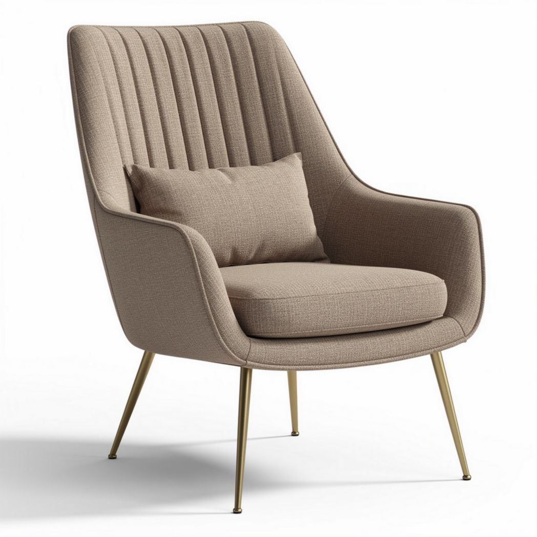 Modern accent chair with ribbed fabric upholstery and gold metal legs 80 x 70 x 90cm