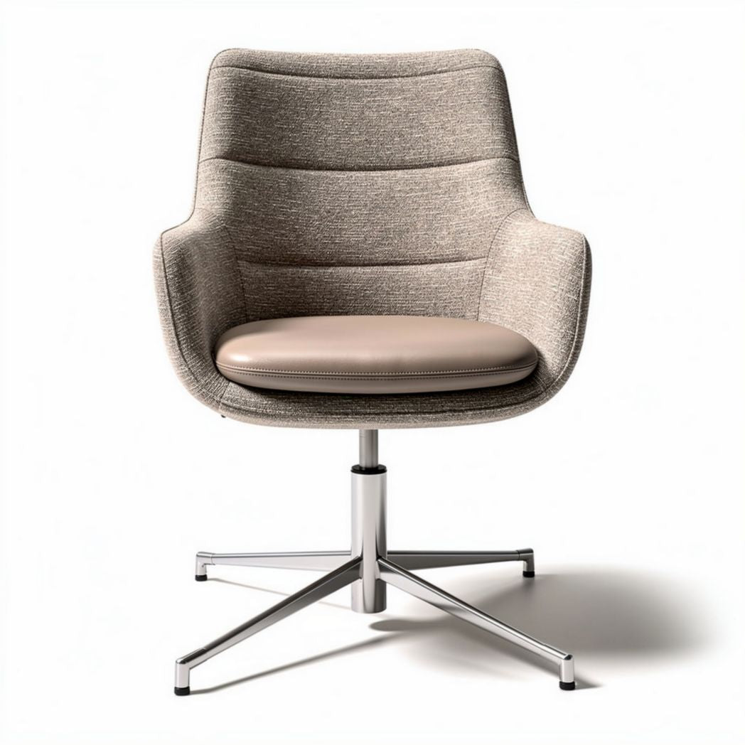 Upholstered swivel chair with chrome base and gray fabric seat 60 x 60 x 80cm
