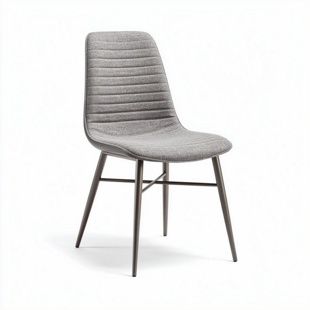 Fabric dining chair with metal legs and ribbed design in gray 50 x 45 x 85cm