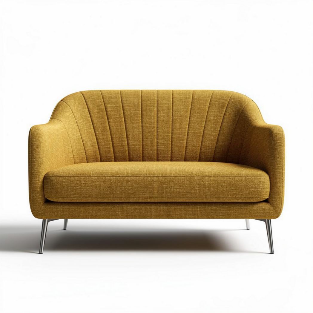Yellow fabric loveseat with ribbed upholstery and metal legs 150 x 80 x 75cm